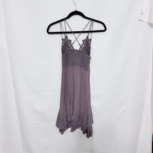 Free People FP One Adella Slip Dress Charcoal Lace Boho Tiered Mini S Petite - Picture 9 of 9